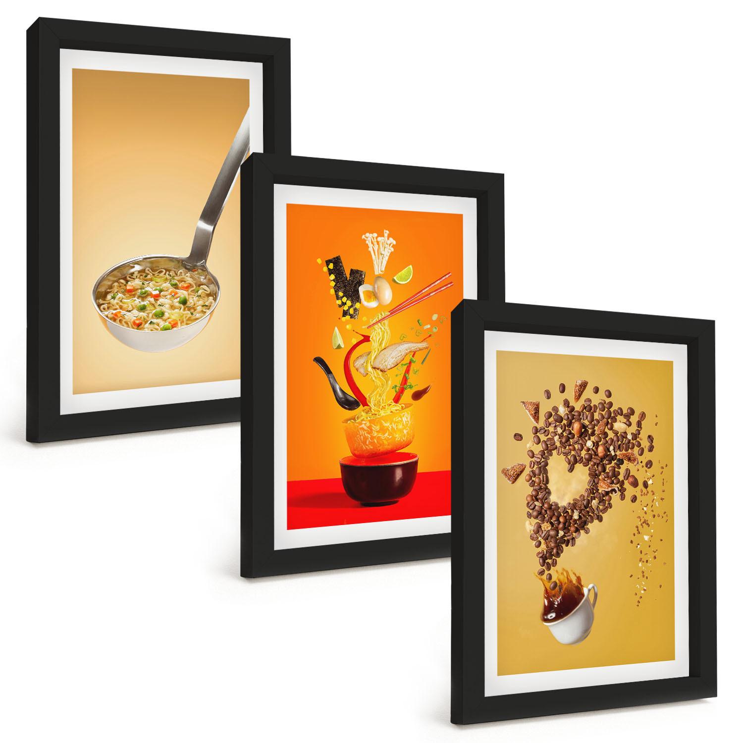 BILDER SET 3er Set - 20x30 cm Schwarzer Rahmen - Küchenthemen - Schwarz, Kunststoff (20/30cm) - TULUP