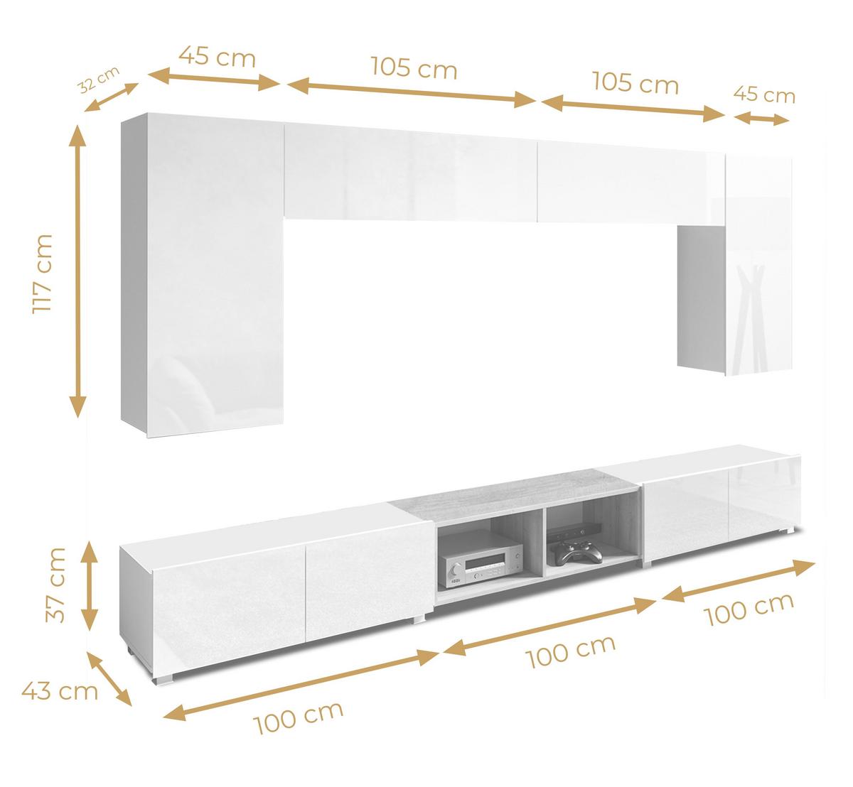 WOHNWAND Kossana 23 Modern Schwarz/Goldene Eiche 300/43/154 cm Wohnwand Set - Schwarz, Holzwerkstoff/Kunststoff (300/156/43cm) - AX Living