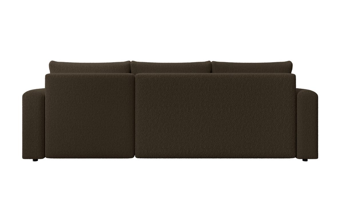 ECKSOFA DORA L, Eckcouch in L-Form mit Schlaffunktion und Bettkasten, Farbe: Dunkelbraun, Bouclé-Stoff, Ottomane Rechts - Dunkelbraun, Textil (240/143cm) - Storez24