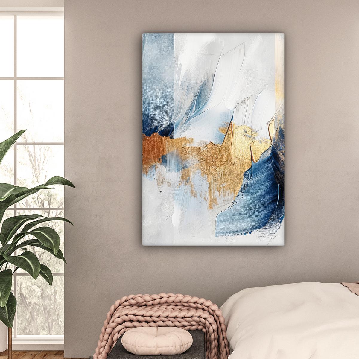LEINWANDBILD Gold - Blau - Aquarell - Kunst - Modern Deko XXL 80x120 cm - Hellblau, Textil (80/120cm) - MuchoWow