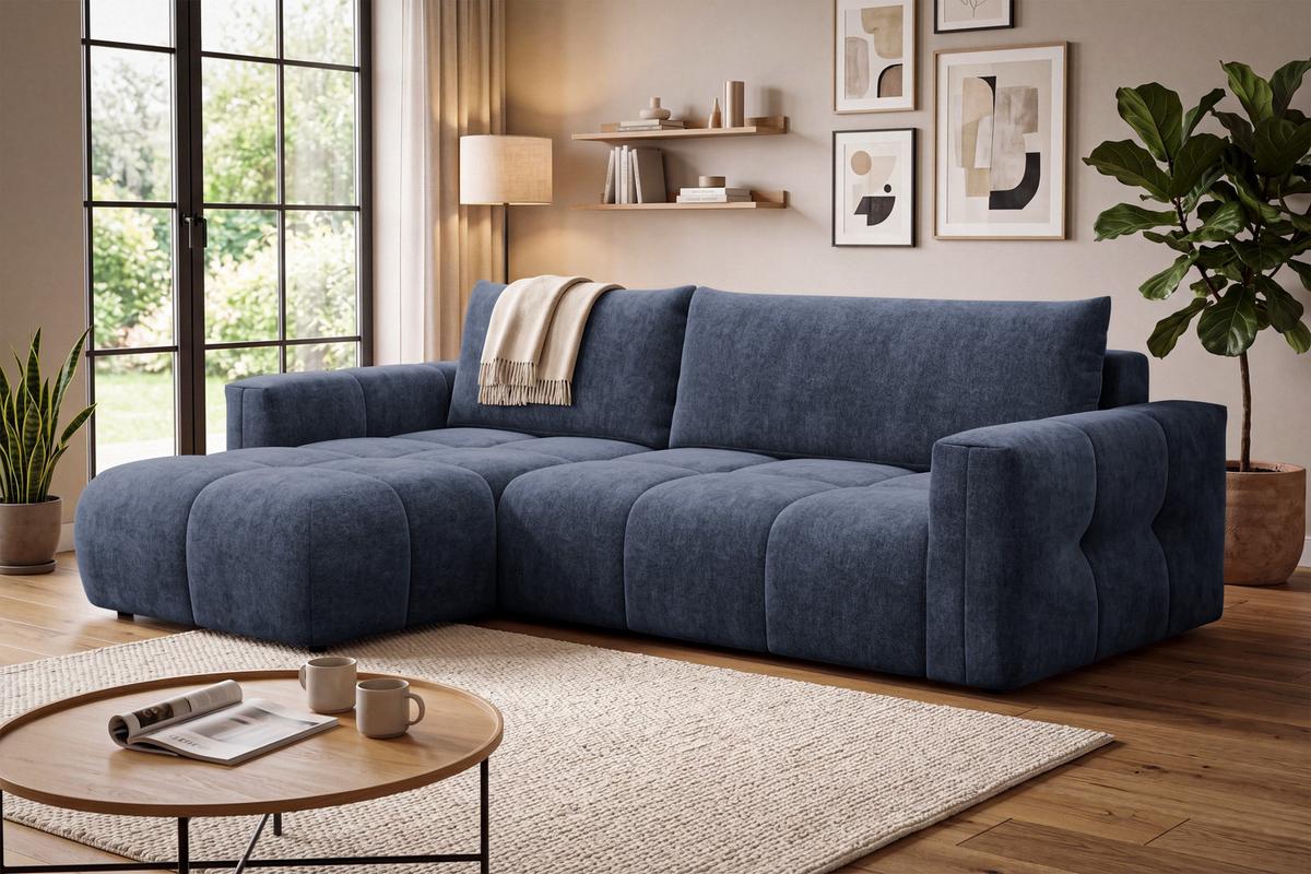 ECKSOFA VERONA 4-Sitzer links, Marineblau - Blau/Schwarz, Holz/Textil (266/173cm) - Courtois Laville