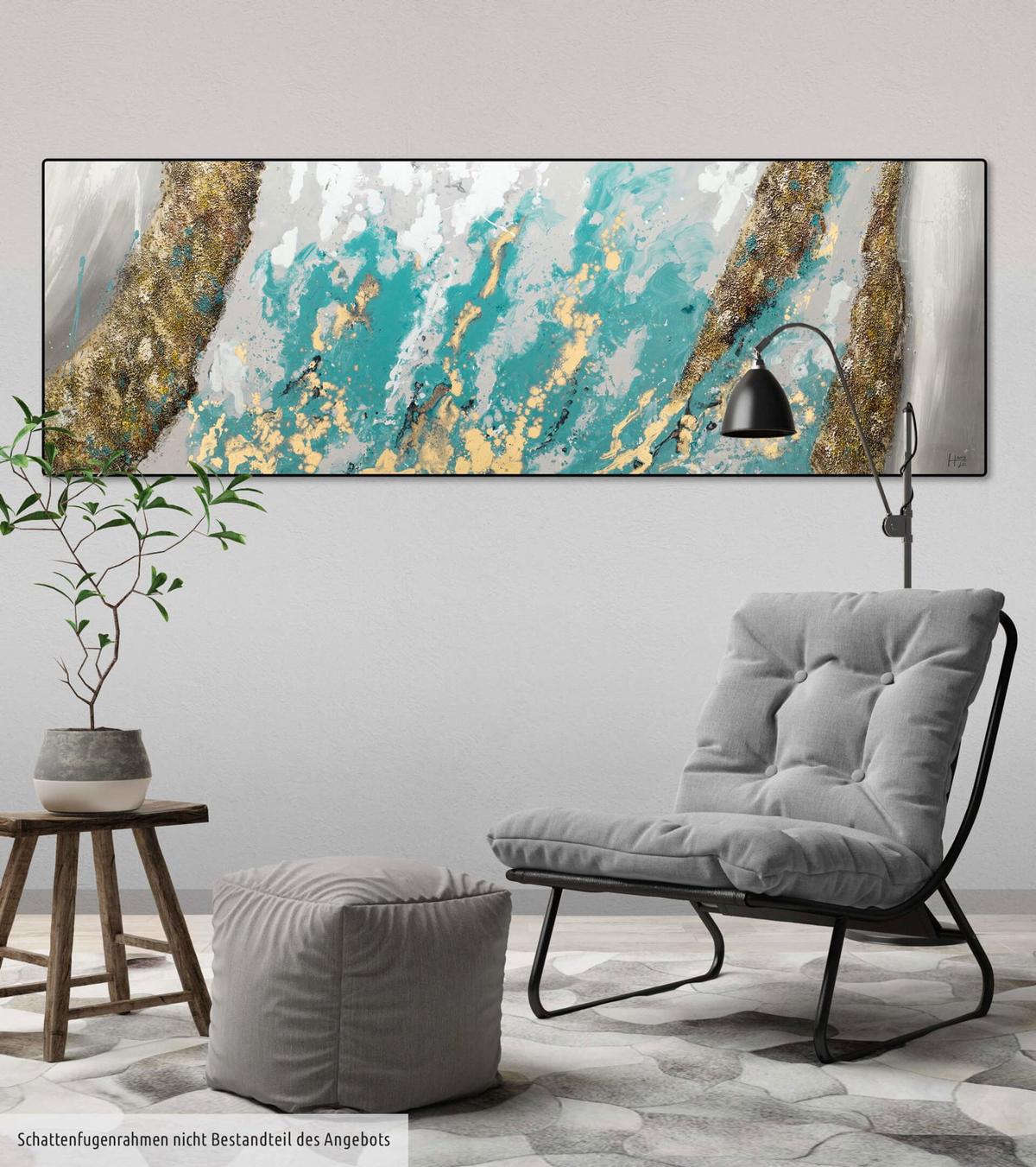 ÖLGEMÄLDE 150/50 cm - Blau/Weiß, Holz/Textil (150/50cm) - KUNSTLOFT