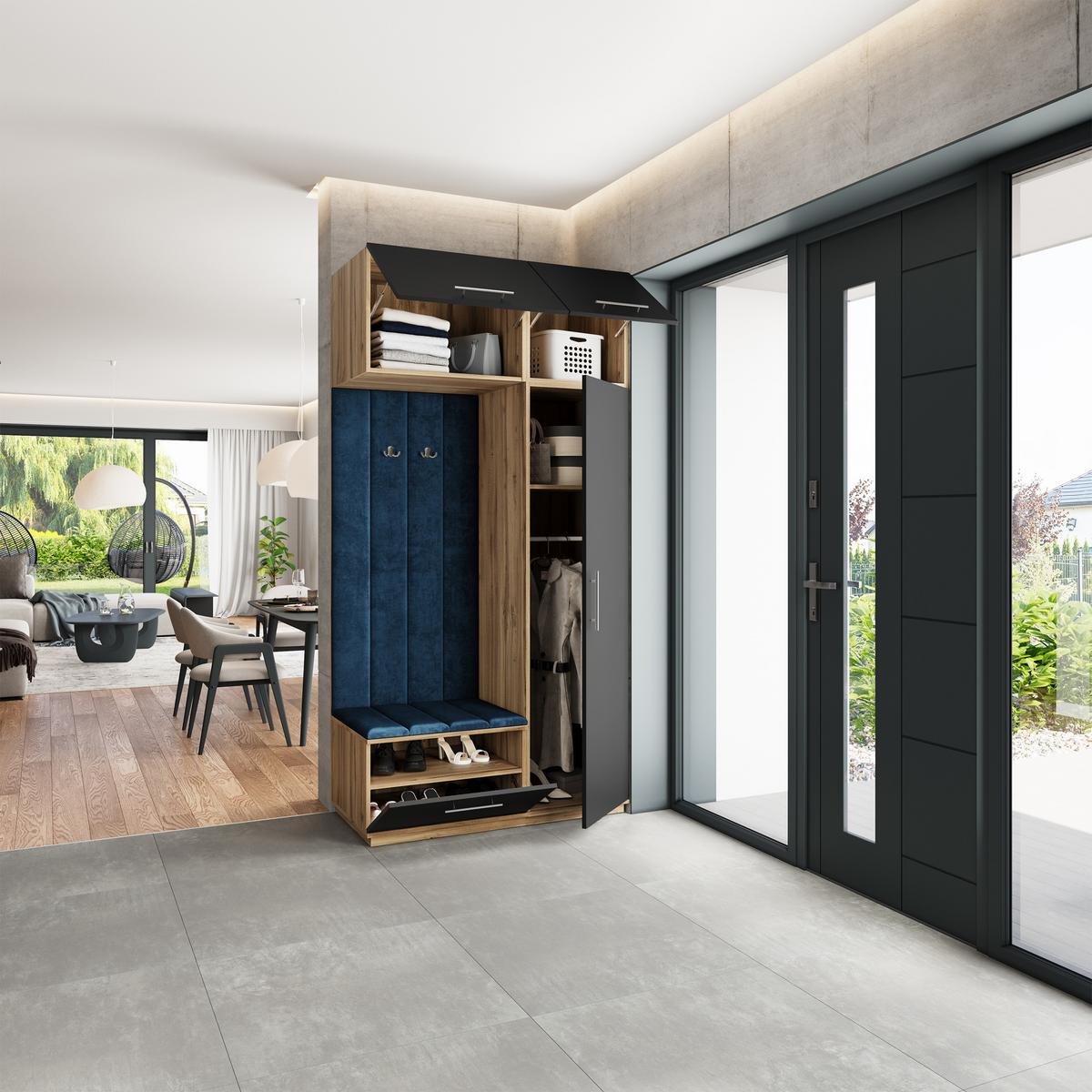 GARDEROBENSCHRANK REMA 120/240/60 cm Modern Garderobe-Set Eiche Wotan - Blau/Eiche Wotan, Holzwerkstoff (120/240/60cm) - MASSENO