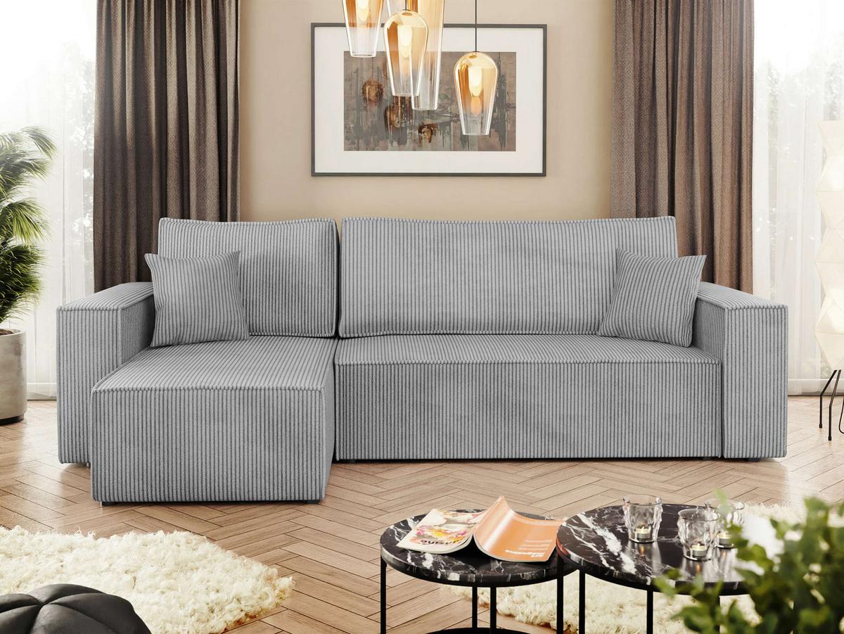 ECKSOFA Karl Cord - Schwarz/Grau, Holz/Kunststoff (244/145cm) - MIRJAN24