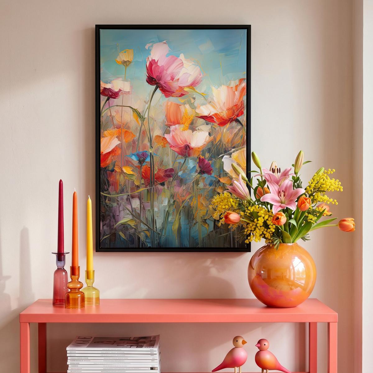 LEINWAND Bilder mit Rahmen - Blumen - Aquarell - Kunst - Botanisch - Natur - 40x60 - Orange, Textil (40/60cm) - MuchoWow