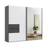 SCHWEBETÜRENSCHRANK 2-türig B250/H216/T65 cm, Korpus & Schubladen Grafit, Türen Weiß / Spiegel, Kleiderschrank inkl. Vollausstattung / 22050 - Bordeaux/Graphitfarben, Holzwerkstoff/Metall (250/216/65cm) - luma-home