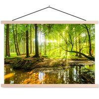 POSTER MIT MAGNETLEISTEN Wald - Landschaft - Wasser - Bäume - Sonne - Grün - Natur Wanddeko 90x60 cm - Grün, Textil (90/60/0.15cm) - MuchoWow