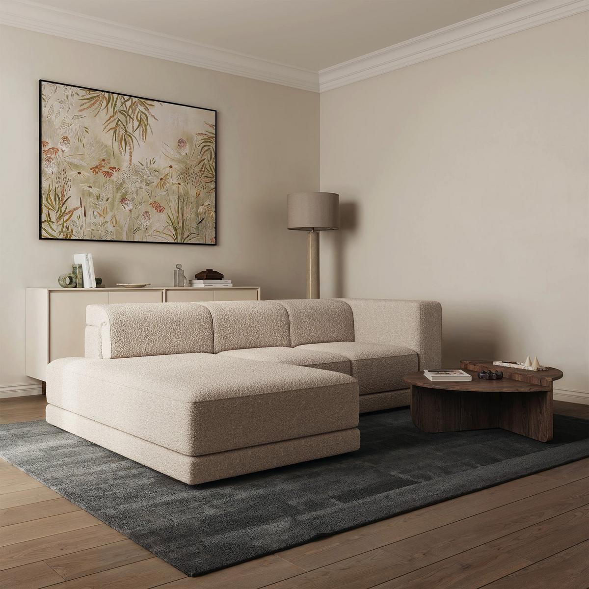 ECKSOFA Novals L-Form, 4-Sitzer, links 278 cm - Ecru/Schwarz, Holz/Kunststoff (278/168cm) - Selsey