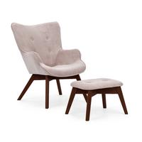 LOUNGESESSEL mit Fußhocker Lenari Puderrosa Cordstoff mit Füßen in Braun - Hellrosa/Braun, Holz/Textil (71/96/86cm) - S-Style Möbel