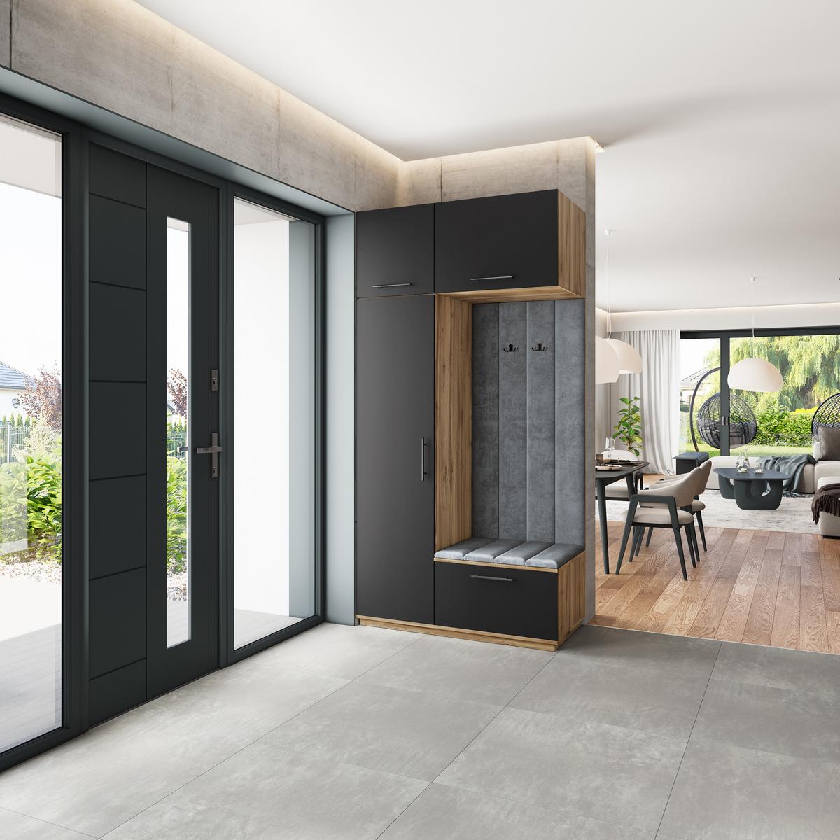 GARDEROBENSCHRANK REMA 120/240/60 cm Modern Garderobe-Set Eiche Wotan - Eiche Wotan/Schwarz, Holzwerkstoff (120/240/60cm) - MASSENO