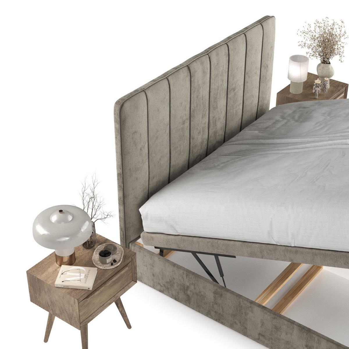 POLSTERBETT Vienna mit Stauraum 180/200 cm Beige im Lotta Stoff - Beige/Schwarz, Holz/Holzwerkstoff (180/200cm) - AltaBeds