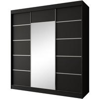 SCHWEBETÜRENSCHRANK Monica 200/215/61 3-türig schwarz+silber mit Spiegel - Silberfarben/Schwarz, Holzwerkstoff (200/215/61cm) - Beautysofa