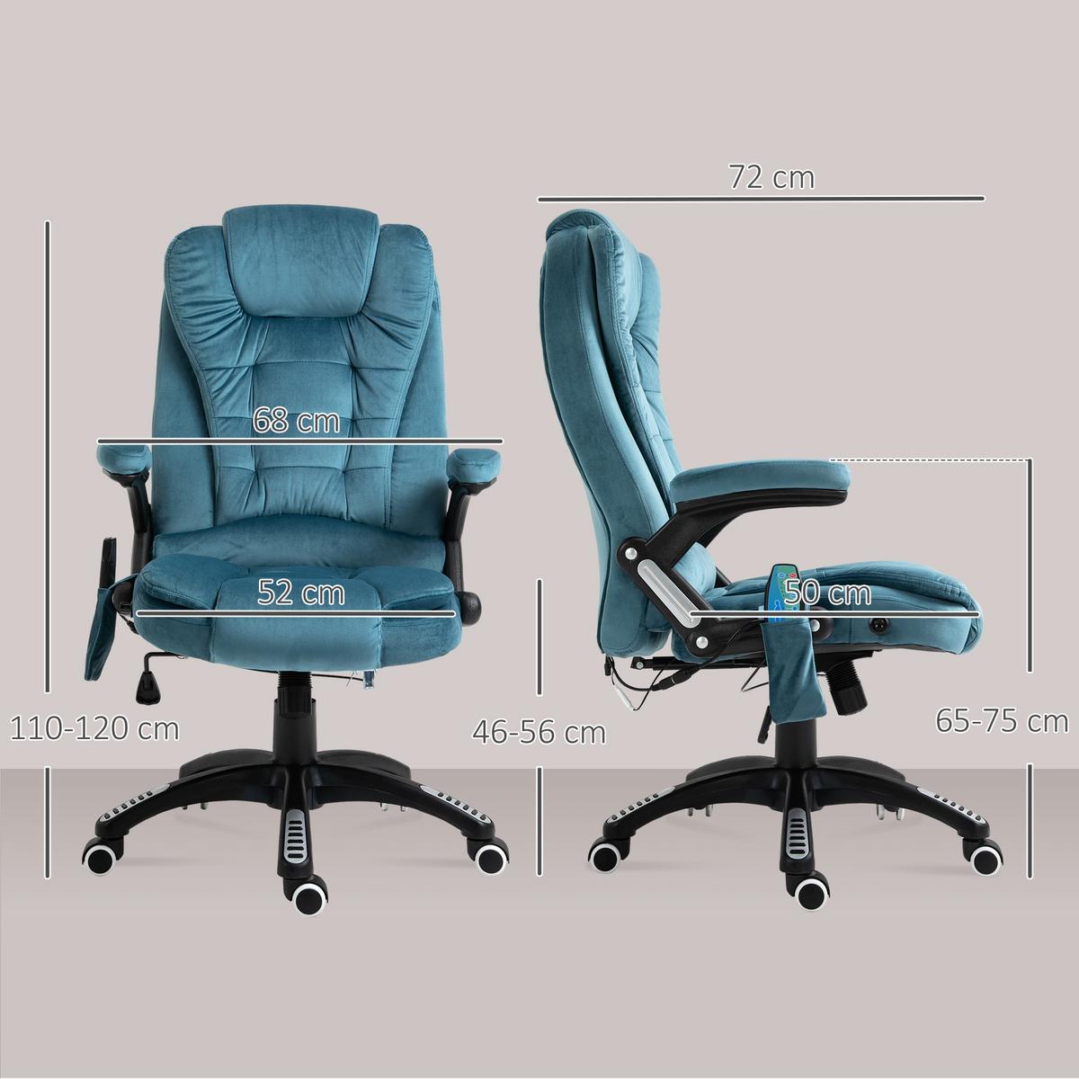 MASSAGESESSEL Chefsessel Gamingstuhl Drehstuhl Massagebürostuhl Blau - Blau/Schwarz, Kunststoff/Textil (74/116/67cm) - Vinsetto