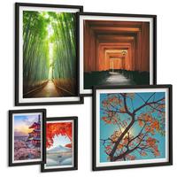 BILDER SET 5er Set - 50x50 cm & 20x30 cm & 40x60 cm Schwarzer Rahmen - Meerblick, farbenfrohe Häuser - Schwarz, Kunststoff (40/60cm) - TULUP
