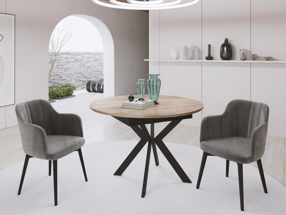 ESSTISCH Lily runder ausziehbarer, Sonoma Eiche 100-140/100/76 cm - Schwarz/Sonoma Eiche, Holzwerkstoff/Metall (100/100/76cm) - WFL GROUP