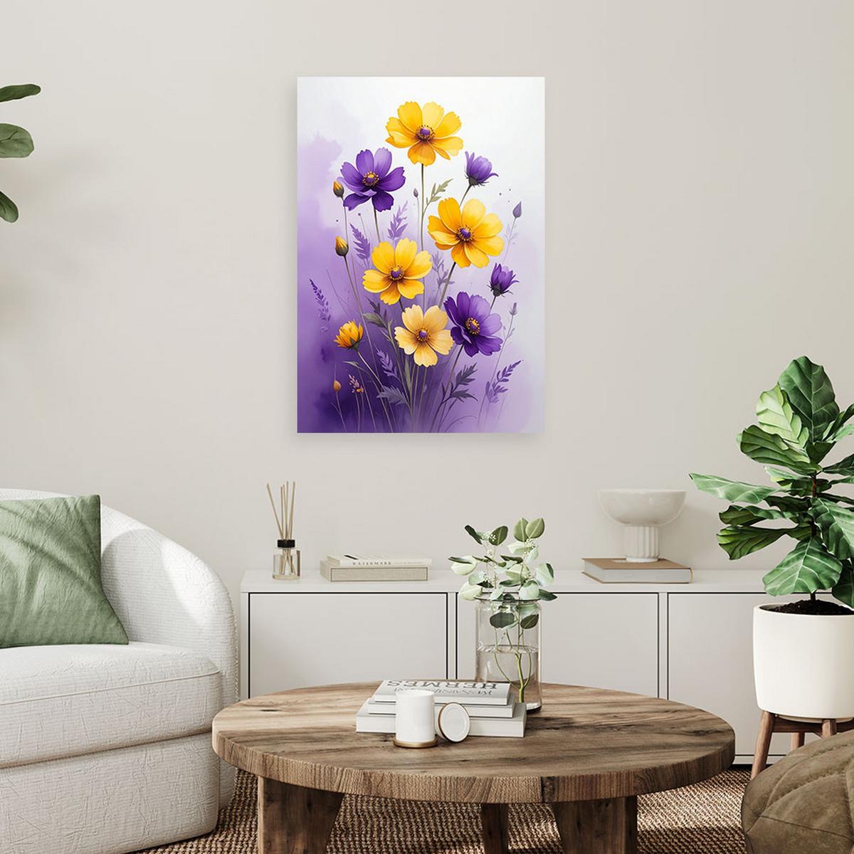 BILD auf Leinwand, Gelb violette botanische Blumen - Lila, Textil (30/45cm) - Feeby