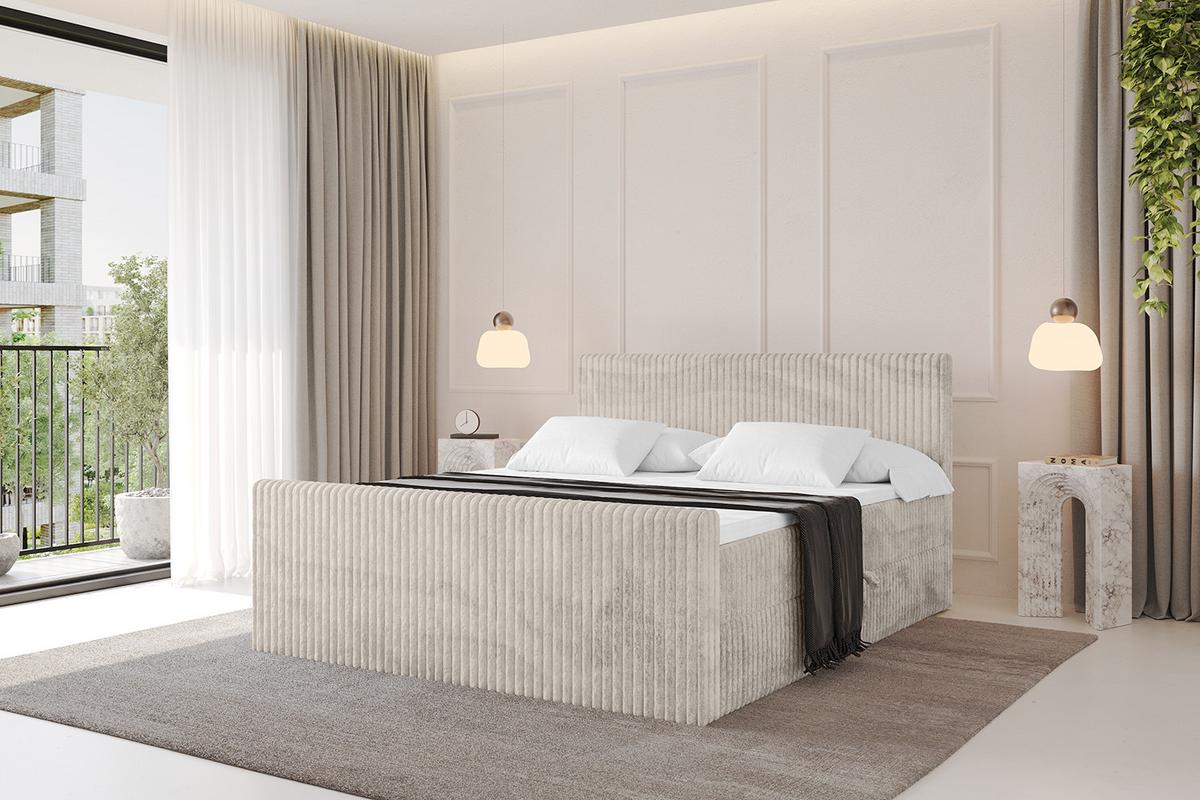 BOXBETT mit Matratze H4 und Lattenrost - TOLO-Z - 180x200 Cord - Creme - Creme, Holzwerkstoff (180/200cm) - ALTDECOR