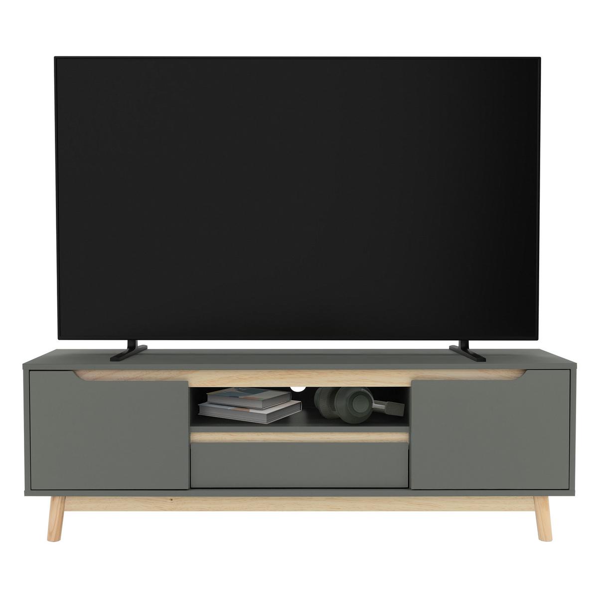 TV-LOWBOARD 140x40x46 cm Grün-Natur mit Kiefernholz-Füße - Naturfarben/Grau, Holz (40/46/140cm) - ML-DESIGN