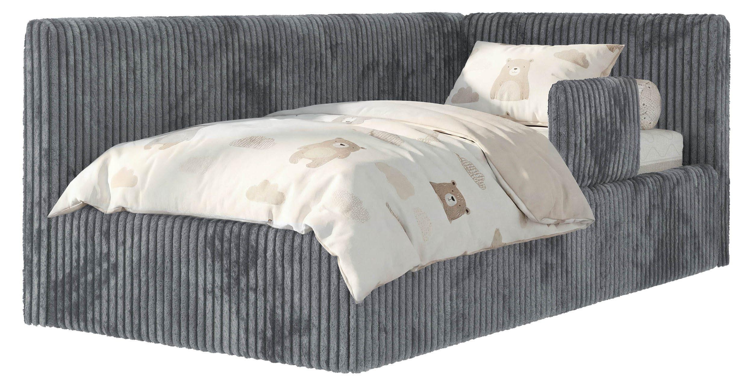 POLSTERBETT TILVO ALTA 90/200 - Grau Cord - Ohne Matratze - Rechts - Grau, Textil (200/90cm) - MKS