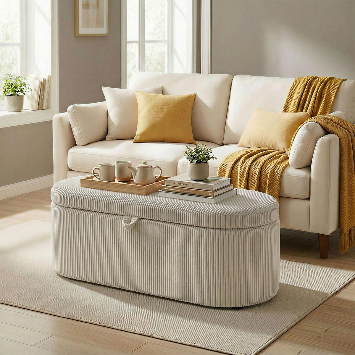 SITZBANK Polyester Beige - Beige/Schwarz, Kunststoff/Textil (51/49/105cm) - HOMCOM