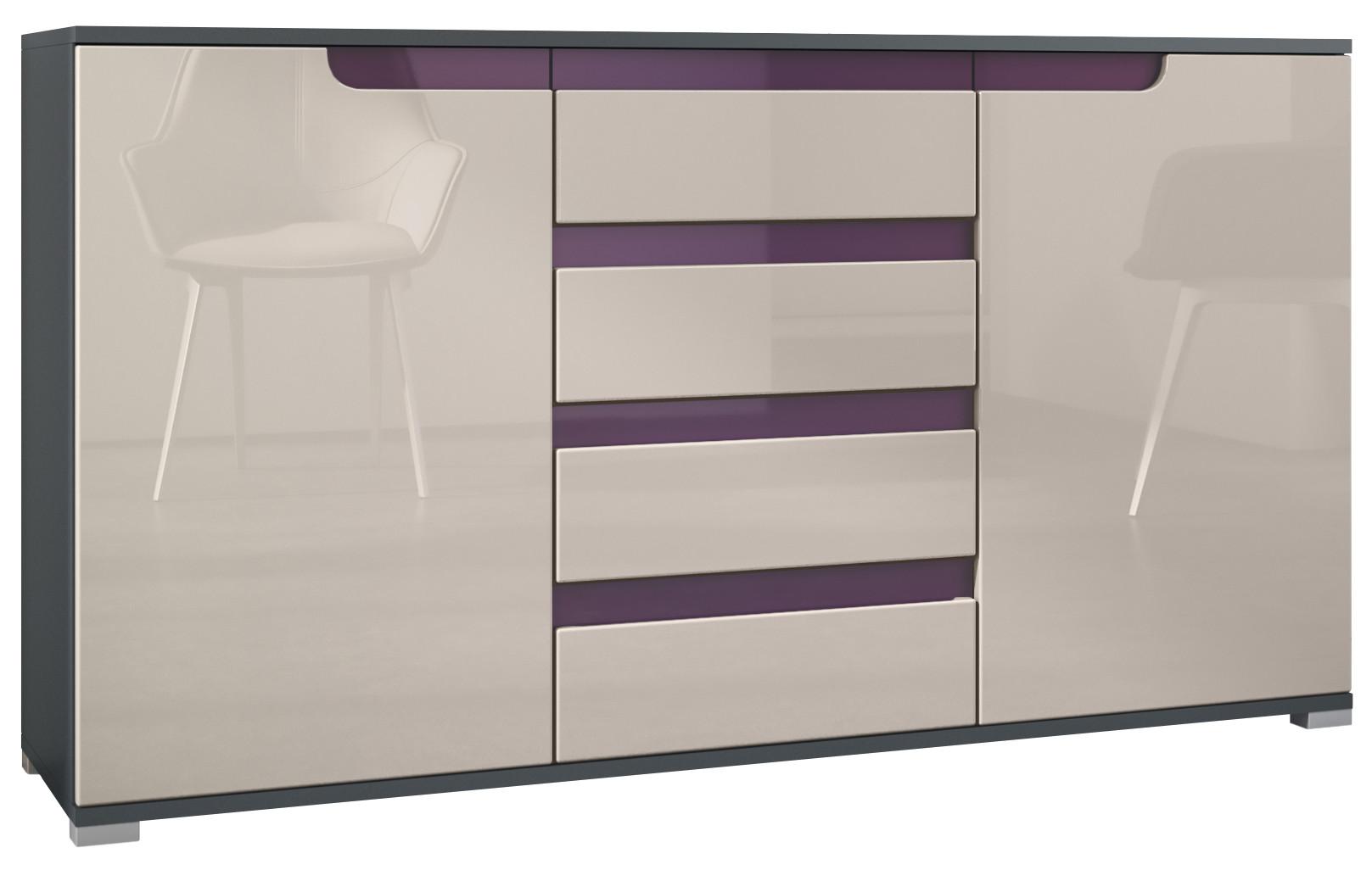 SIDEBOARD Sylt Sandgrau Hochglanz / Brombeer Hochglanz - Sandfarben/Lila, Holzwerkstoff (138.5/75.5/35cm) - Vladon