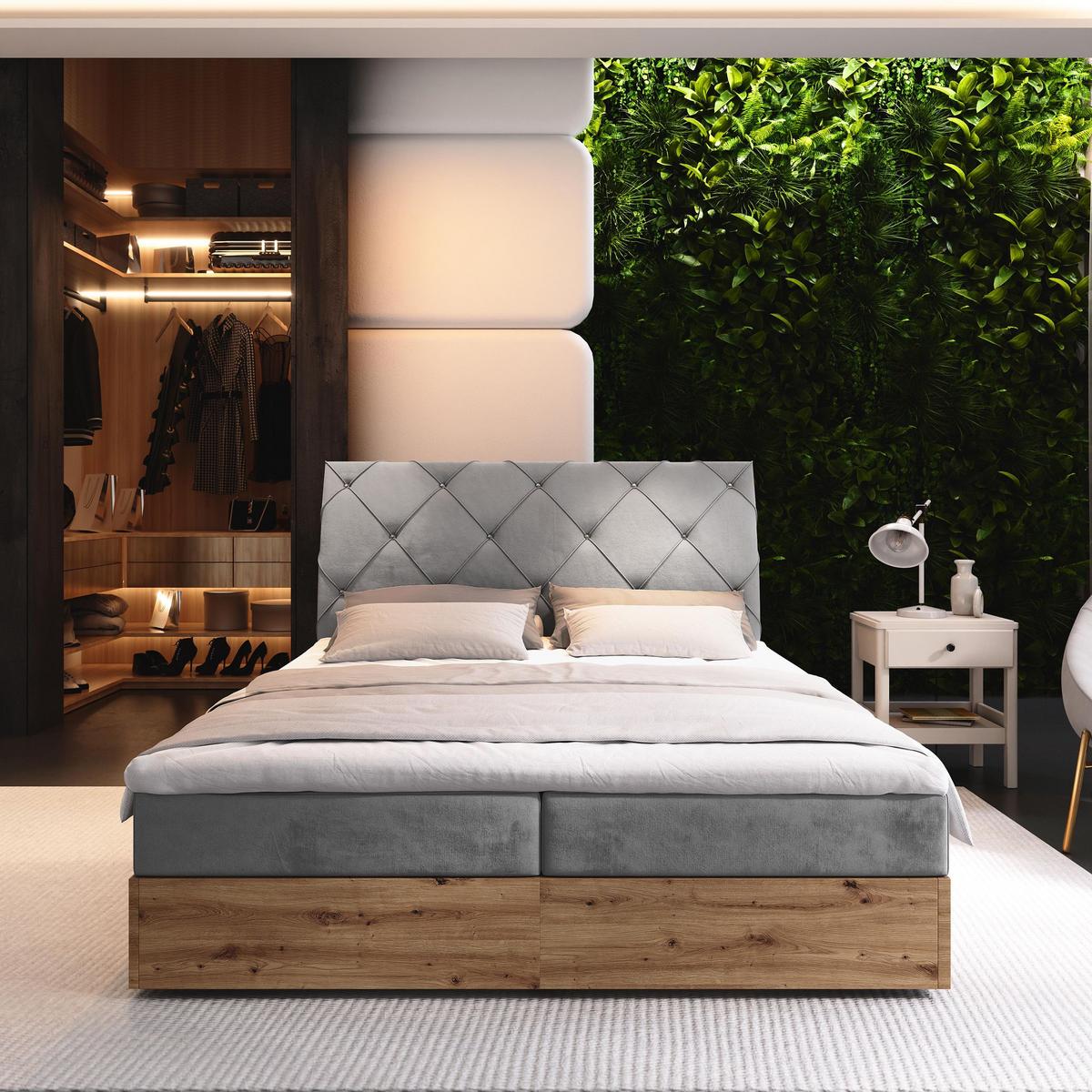 BOXBETT VELLANO 140x200 cm mit Matratze und Topper - Hellgrau - Hellgrau, Holz (140/200cm) - MASSENO