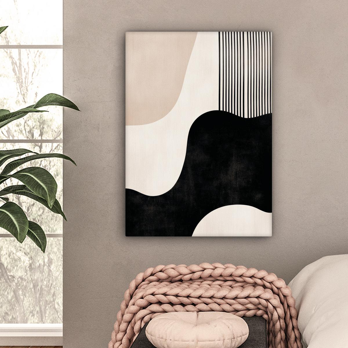 LEINWANDBILD Abstrakt - Japandi - Beige - Modern Wandbild Wohnzimmer 60x80 cm - Schwarz, Textil (60/80cm) - MuchoWow