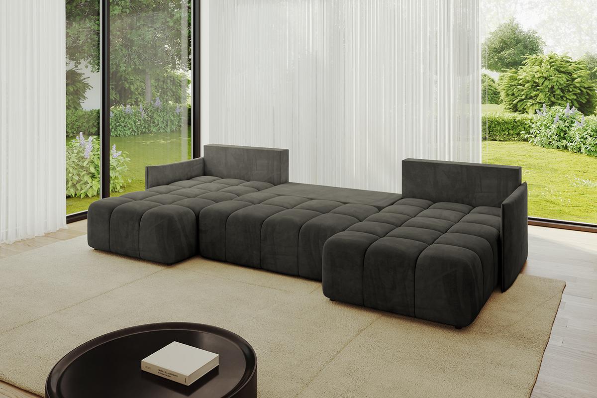WOHNLANDSCHAFT LONLI-U 355x189x68 Schwarz Velours - Schwarz, Holzwerkstoff/Kunststoff (355/68/189cm) - ALTDECOR