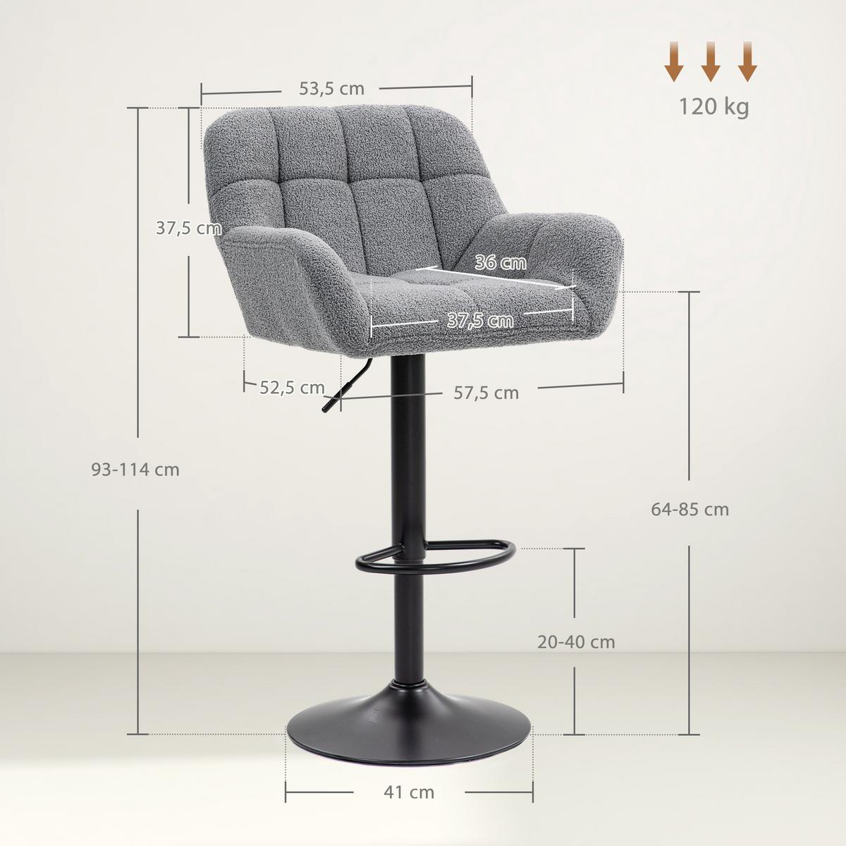 BARHOCKER 2er Set Polyester Stahl Grau - Grau, Textil (52.5/114/57.5cm) - HOMCOM