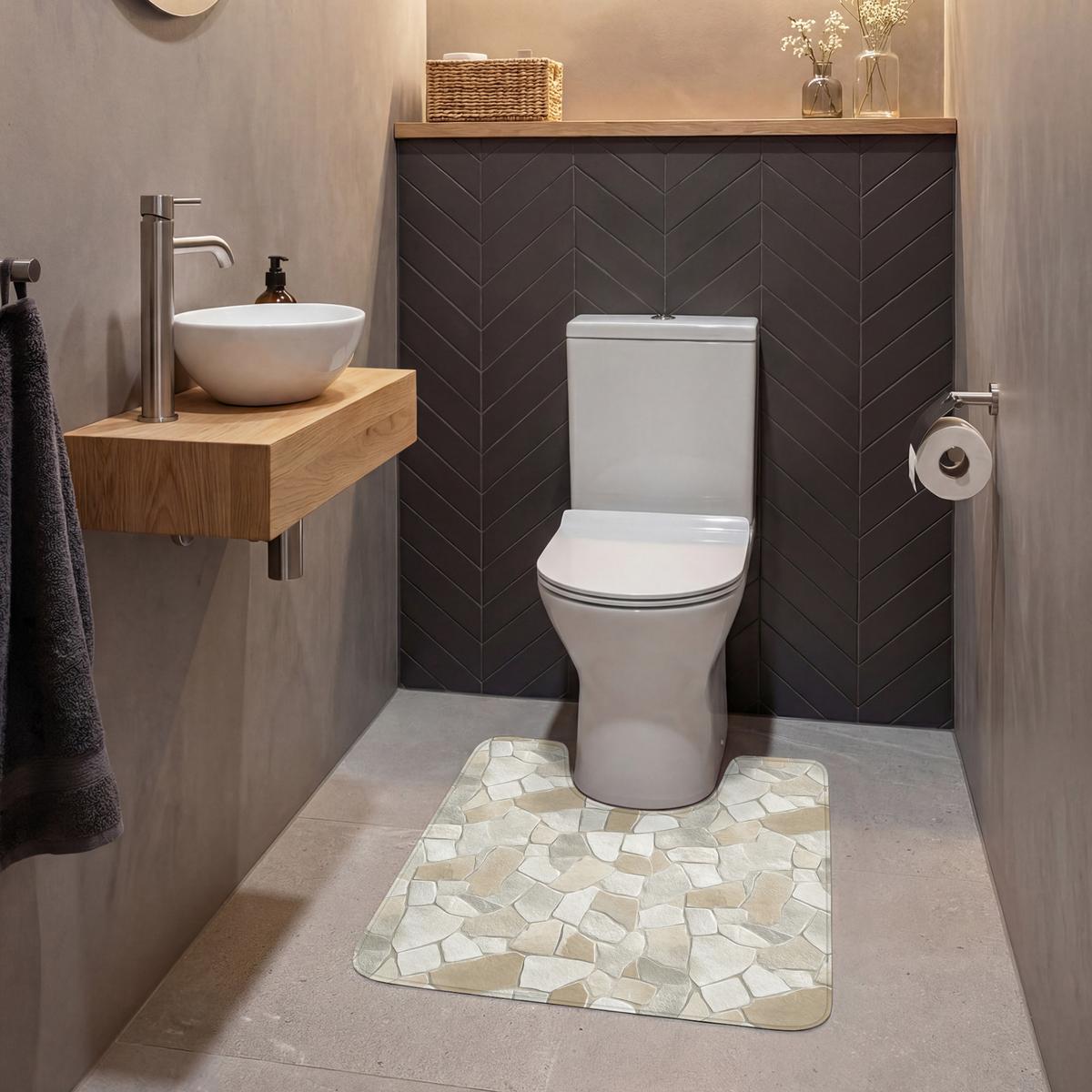 WC-VORLEGER Mosaik - Steine - Beige Toilettenvorleger 55x60 cm - Beige, Textil (55/1cm) - OnlyWow