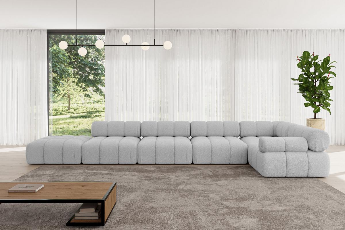 ECKSOFA modulares Sofa Felto-L3 - 475x190x70 cm Hellgrau Bouclé - Hellgrau, Holzwerkstoff/Textil (475/190cm) - ALTDECOR