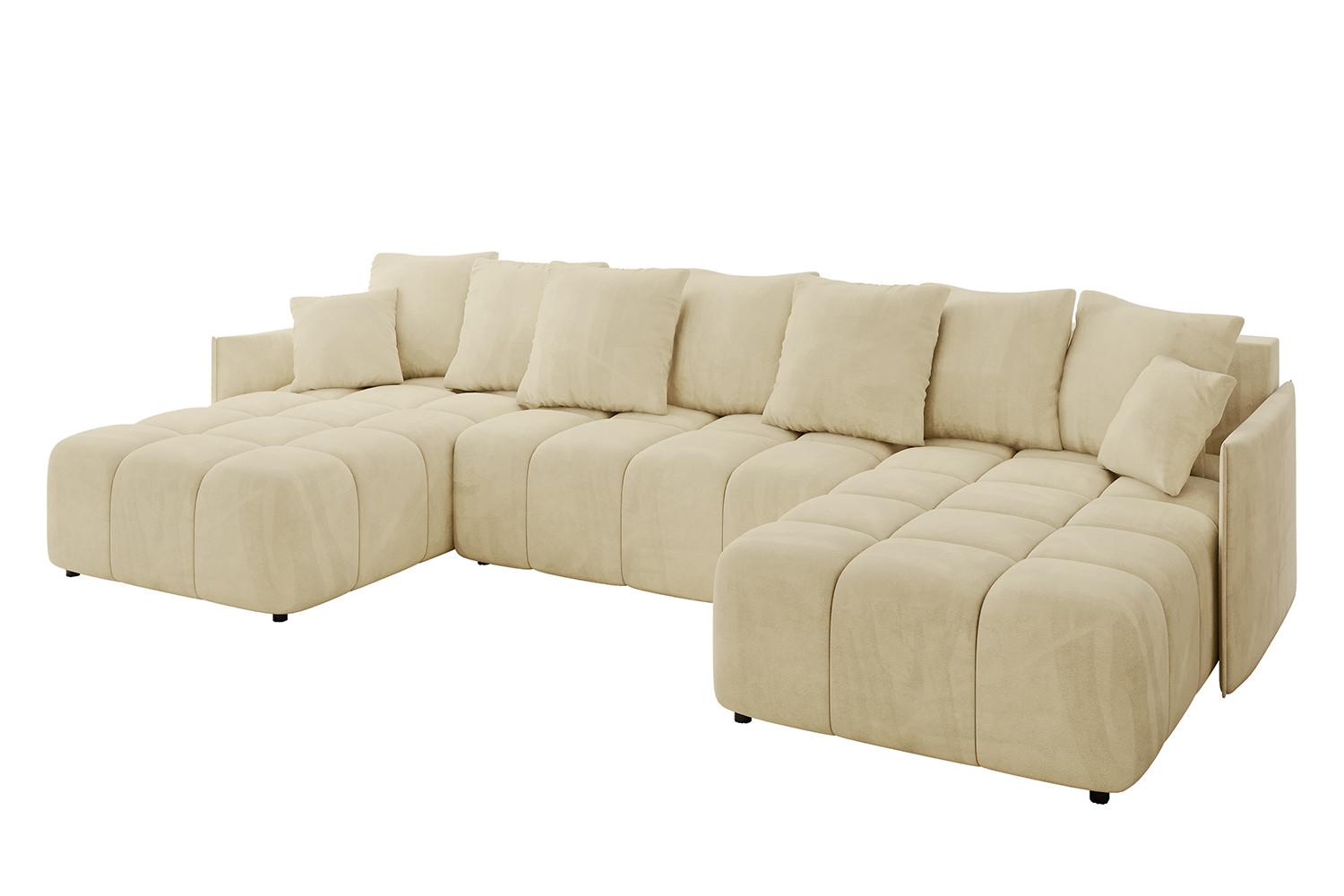 WOHNLANDSCHAFT LONLI-U 355x189x68 Beige Velours - Taupe, Holzwerkstoff/Kunststoff (355/68/189cm) - ALTDECOR