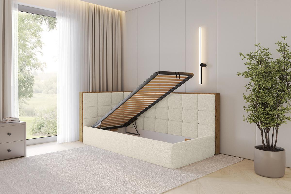 EINZELLBETT Jugendbett mit Bettkasten, Rechts - SOVY 90x200 Beige - Perlmutt, Holzwerkstoff/Textil (90/200cm) - ALTDECOR