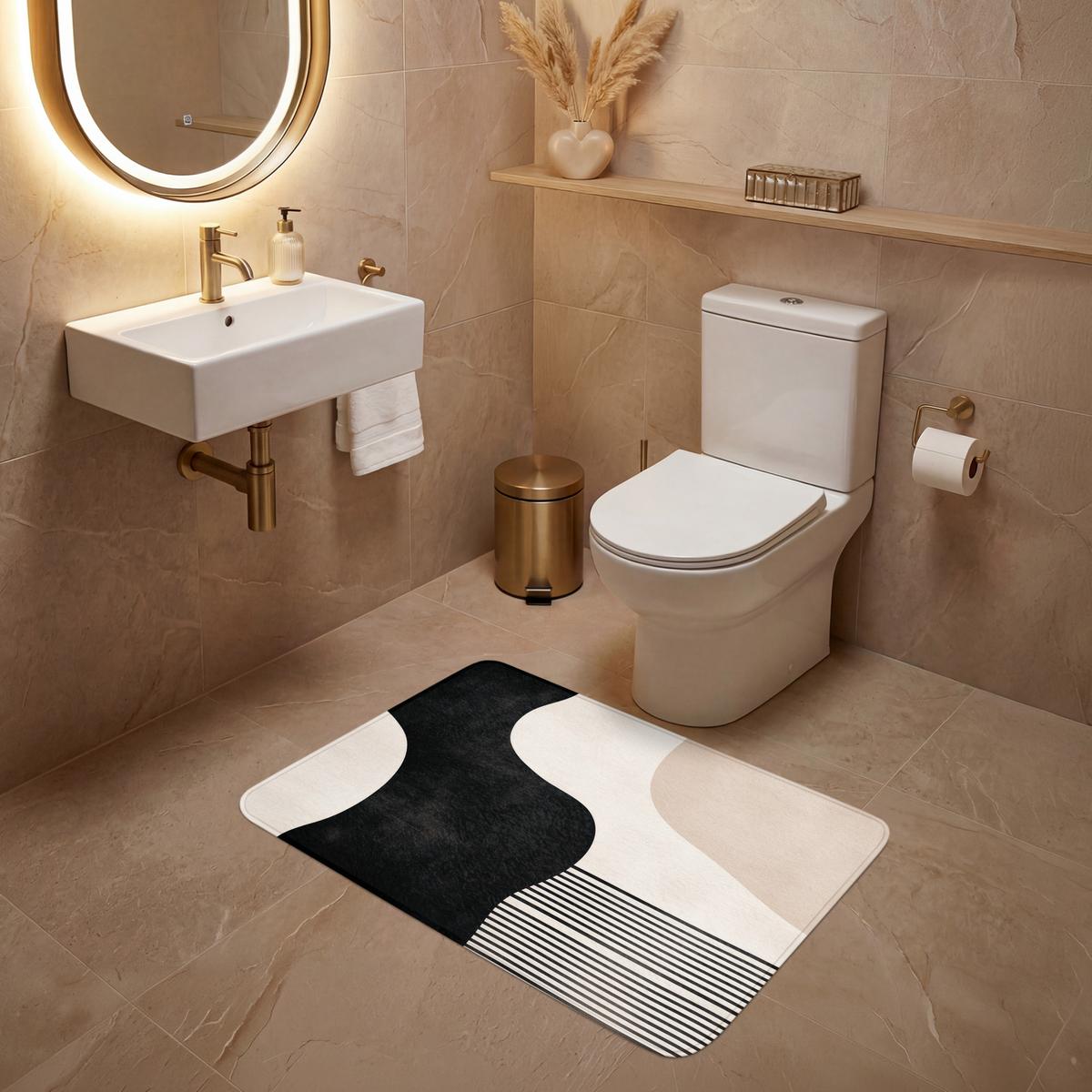 WC-VORLEGER Abstrakt - Japandi - Beige - Modern Toilettenteppich 90x60 cm - Beige, Textil (90/1cm) - OnlyWow