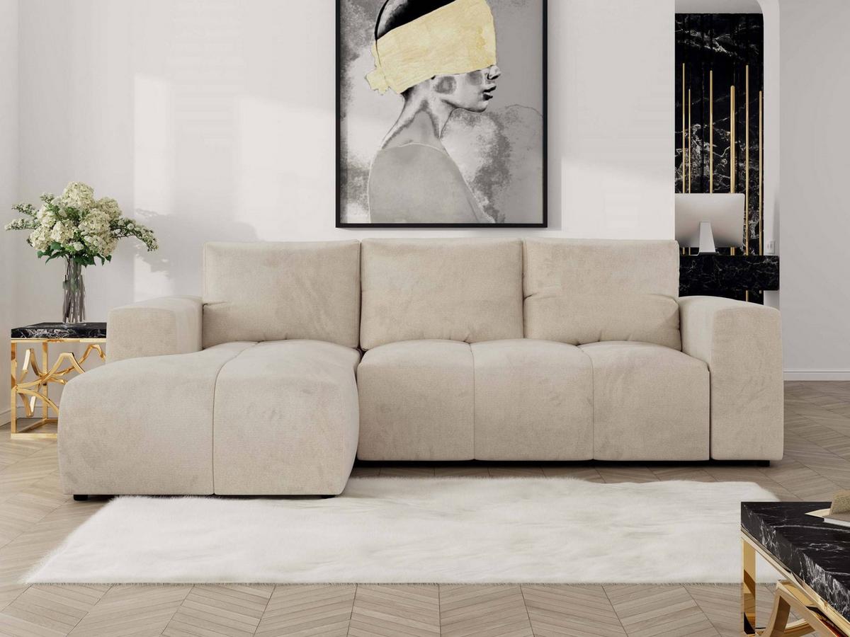 ECKSOFA MONIVA Beige Velvet - Links - Beige/Schwarz, Textil (164/266cm) - MKS