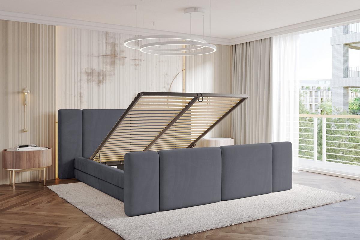 POLSTERBETT mit Bettkasten, Fußteil und Lattenrost, Bett mit Matratze H3/H4 - TEVO-Z 140x200 Dunkelgrau - Dunkelgrau, Holzwerkstoff/Textil (140/200cm) - ALTDECOR