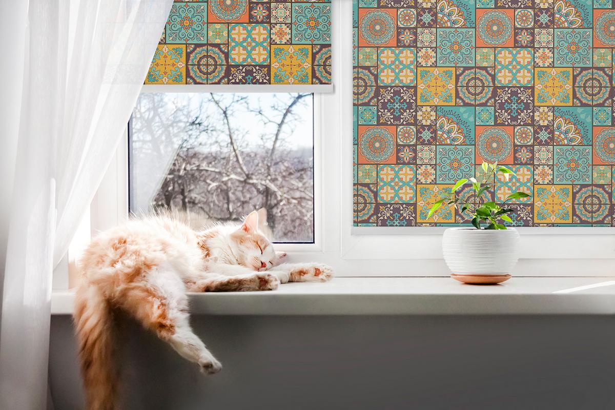 INNENROLLO - Fensterrollo - Rollo - 90x140 cm - Farbenfrohes Mandala - Blau, Kunststoff (90/140/0.5cm) - TULUP