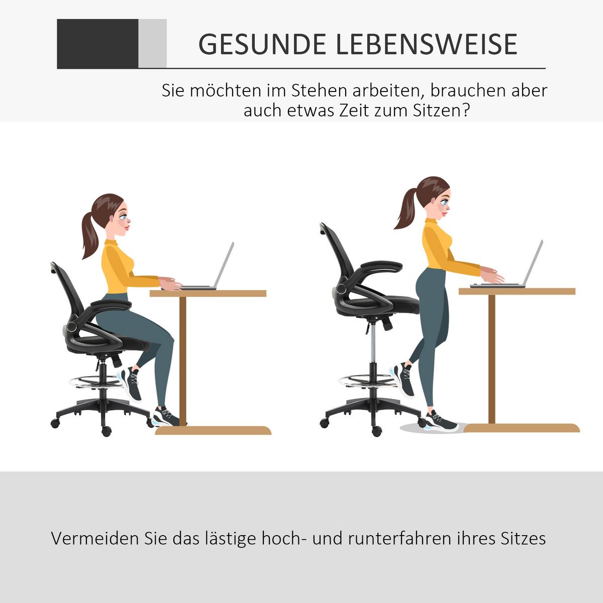 MESH Zeichenstuhl Ergonomischer Bürostuhl mit Rollen drehbar Schwarz - Schwarz, Textil (60/126/64cm) - Vinsetto