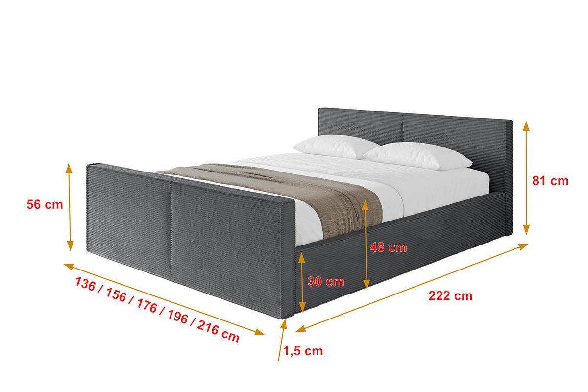 POLSTERBETT mit Bettkasten, Fußteil und Lattenrost, Boxbett mit Matratze H3/H4 - EMMI-Z-V1 180x200 Dunkelgrau - Anthrazit, Holzwerkstoff/Textil (180/200cm) - ALTDECOR