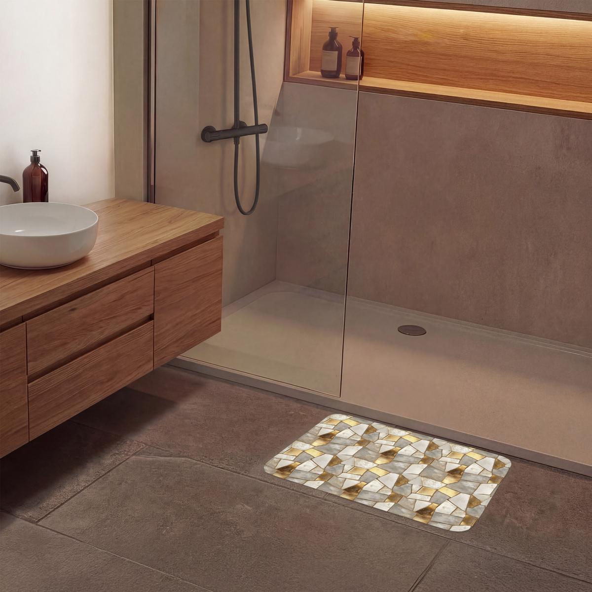 BADEMATTE Mosaik - Marmor - Gold 60x40 cm - Champagner, Textil (60/40cm) - OnlyWow