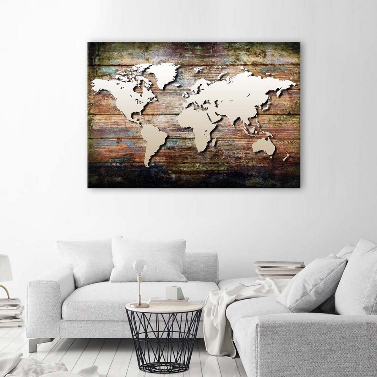 WANDBILD Weltkarte auf alten Tafeln 60x40cm - Braun, Textil (60/40cm) - Feeby