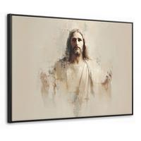 LEINWAND Bilder mit Rahmen - Porträt - Abstrakt - Jesus - Beige - 100x70 - Beige, Textil (100/70cm) - MuchoWow