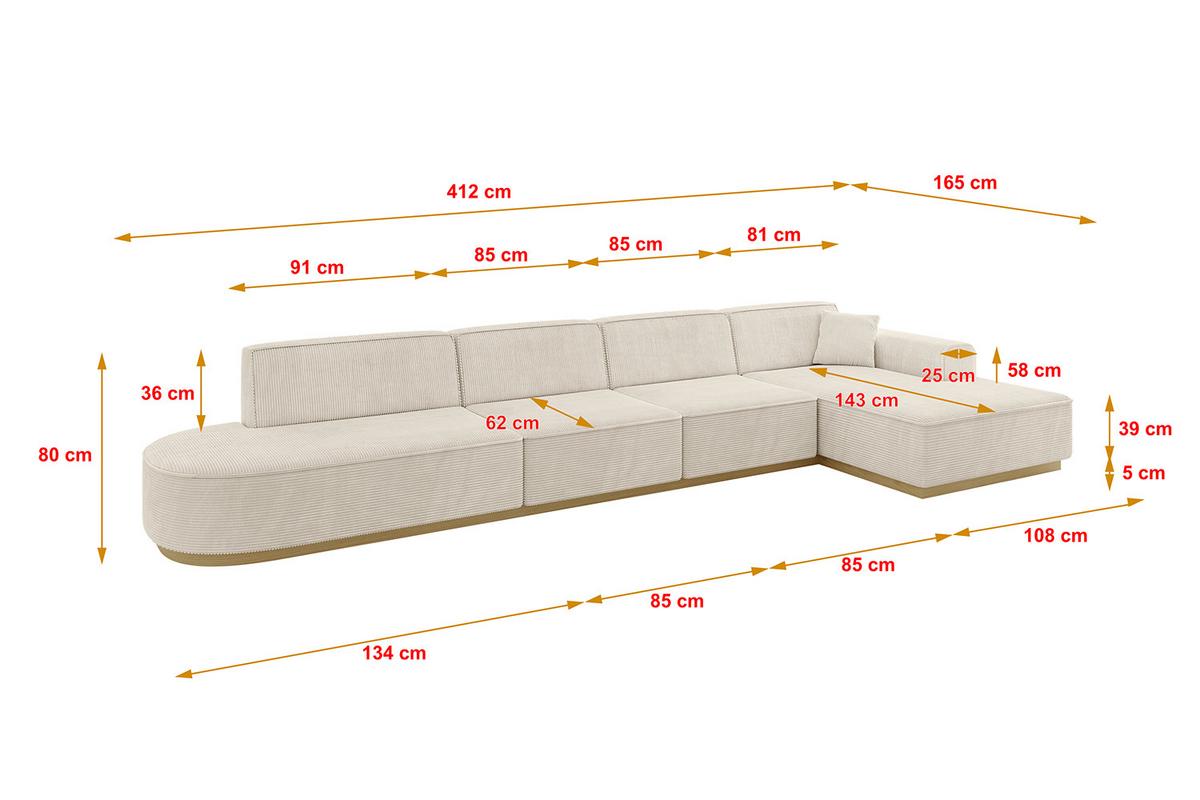ECKSOFA Ottomane Rechts IREA-L3-v2 - 412x165x80 cm Beige - Beige, Holzwerkstoff/Textil (412/165cm) - ALTDECOR