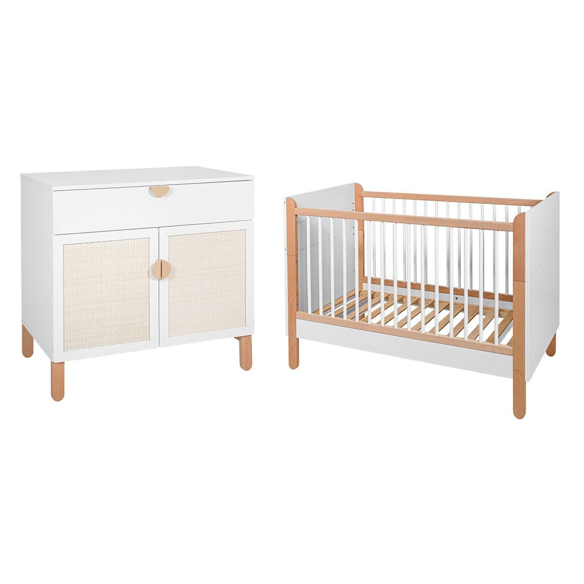 BABYZIMMER 2-teilig Laurie Weiß und Holz - Weiß, Holzwerkstoff (123.5/90/64cm) - Petits-meubles