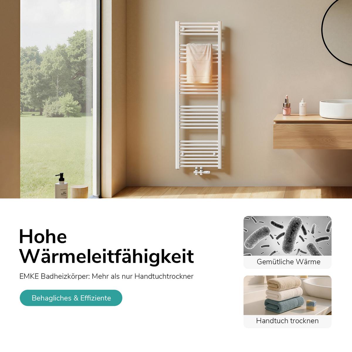 HEIZKÖRPER wasserführender Handtuchheizkörper Weiß 160/40/3 cm - Weiß, Metall (40/160/3cm) - EMKE