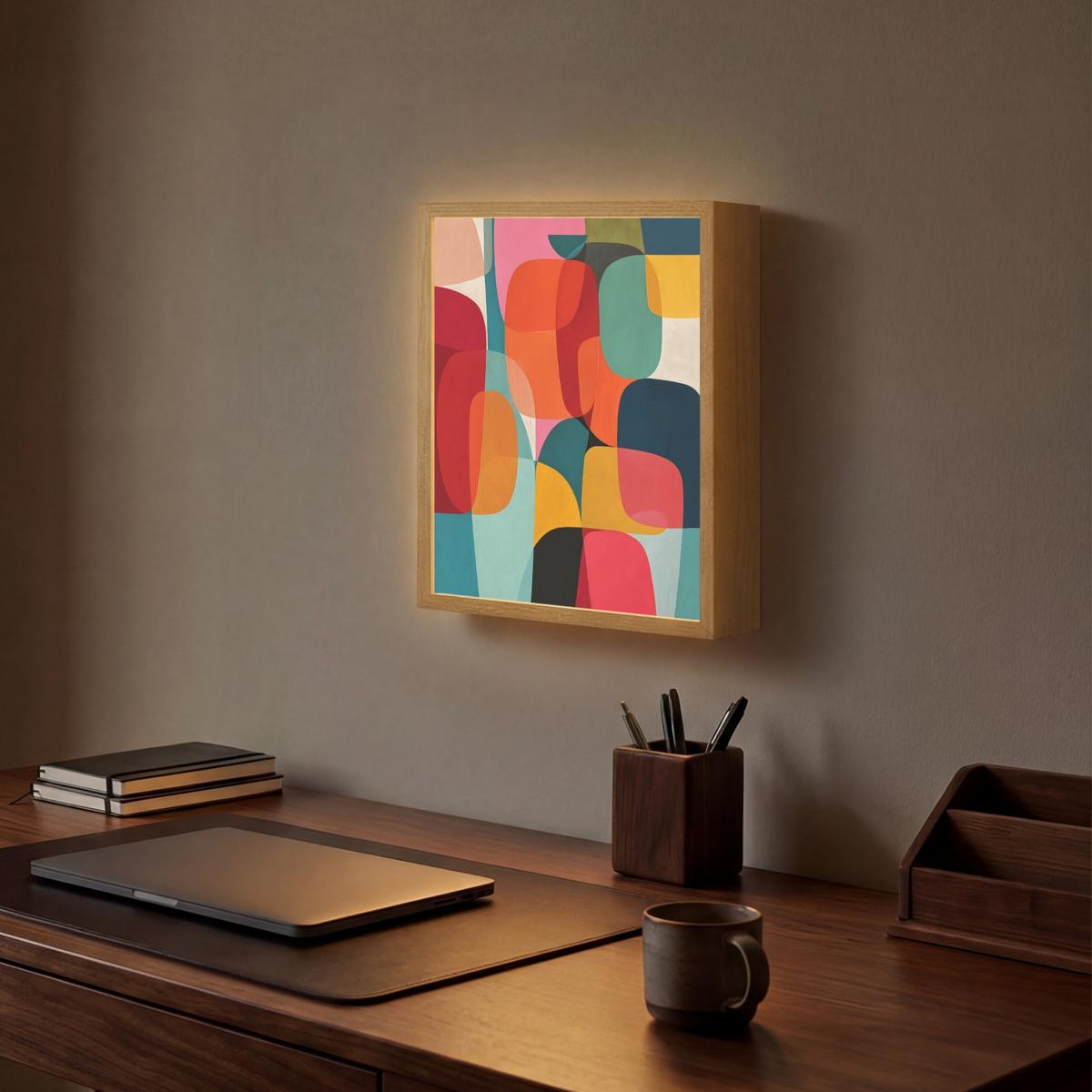 WANDLEUCHTE MIT AKKU Formen - Bunt - Abstrakt - Flugzeuge 30x40 cm - Multicolor, Holzwerkstoff (30/40/8cm) - OnlyWow