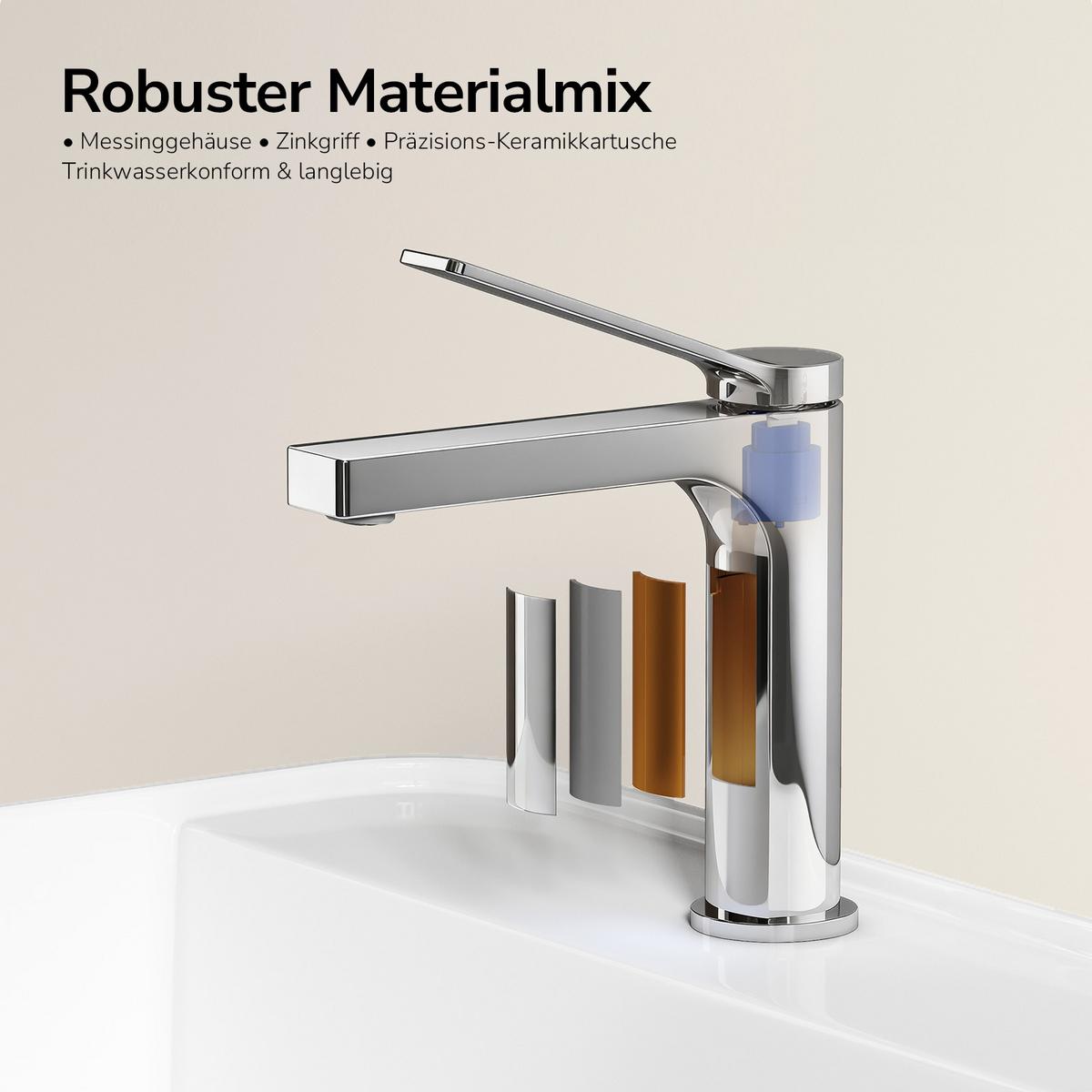 WASCHTISCHARMATUR Chrom 19,5/17,3/4,6 cm - Chromfarben, Metall (17.3/19.3/4.6cm) - EMKE
