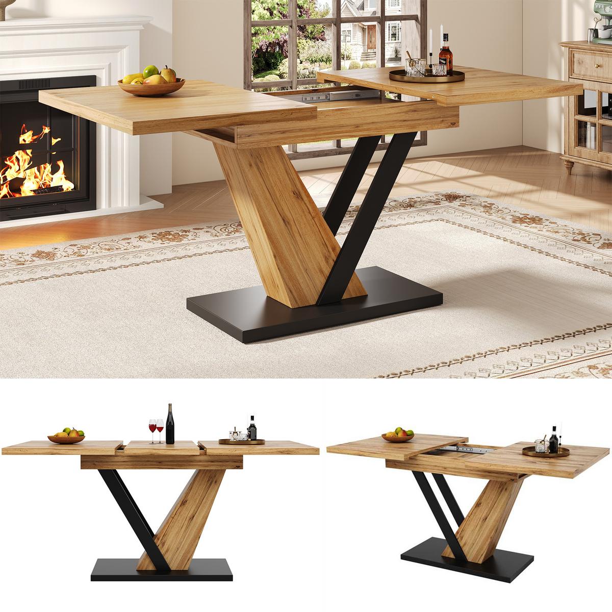 ESSTISCH ausziehbarer holzoptik & V-gestell 120 bis 160 cm für 4-6 personen - Naturfarben, Holzwerkstoff (75/120/75.5cm) - Urban Meuble