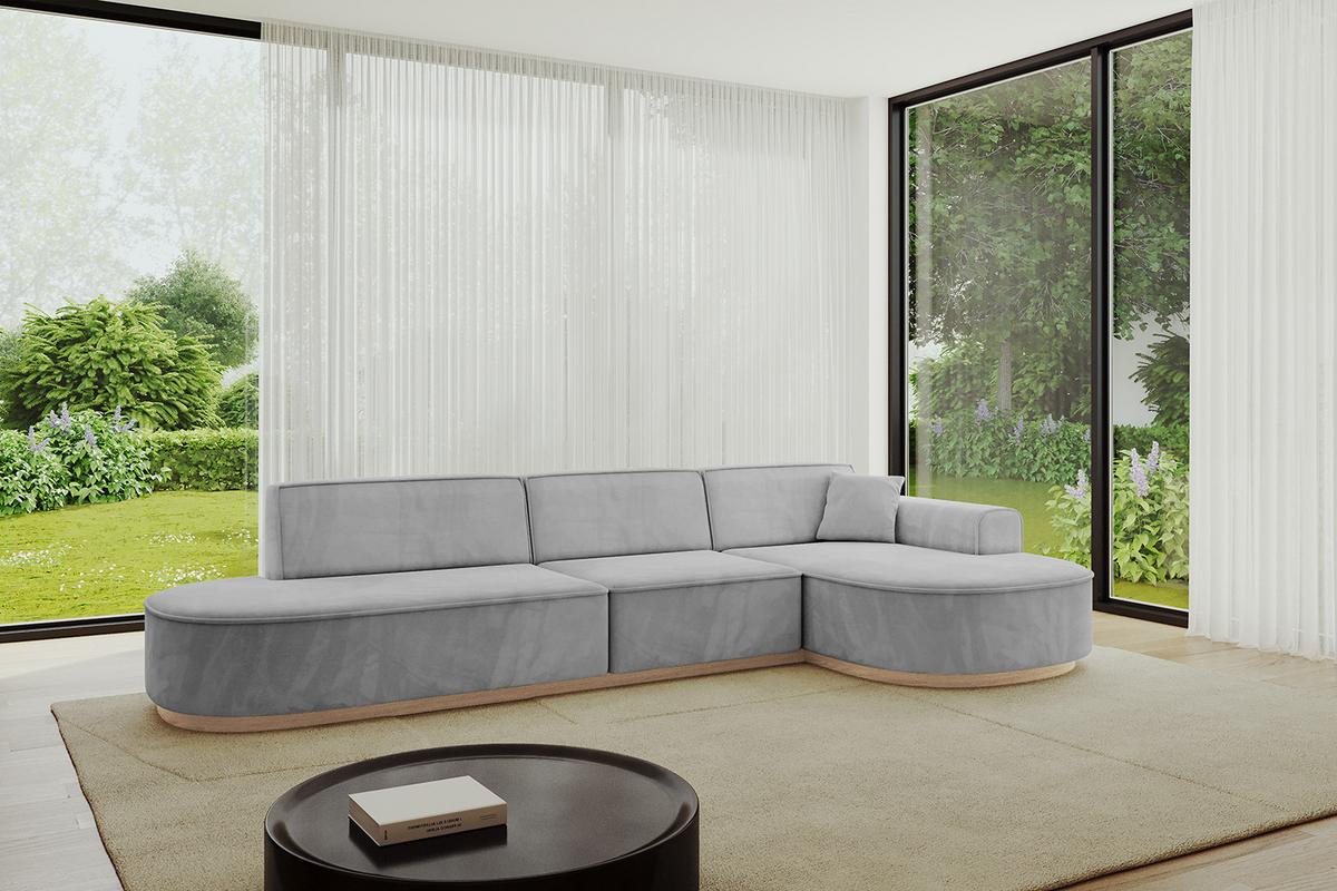 ECKSOFA Ottomane Rechts MARI-L2-v1 - 328x171x83 cm Grau Velours - Grau, Holzwerkstoff/Textil (171/328cm) - ALTDECOR