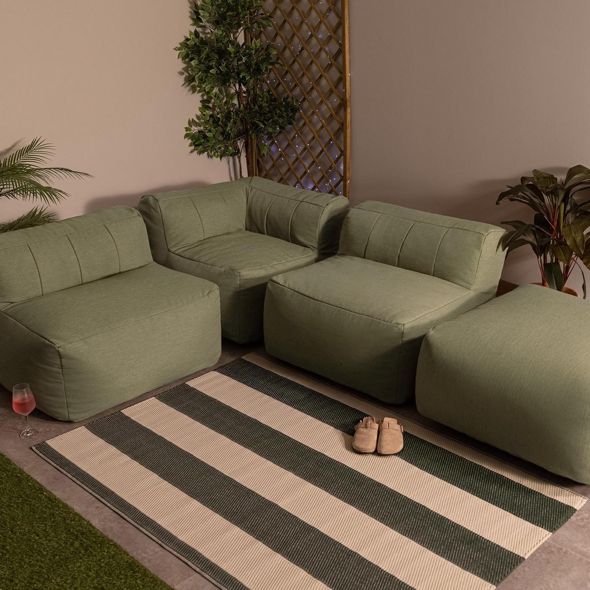 SITZSACK-SOFA Outdoor 4-tlg.: Ecksessel, 2 Sessel, Fußstütze - Grün, Textil (365/68/100cm) - icon
